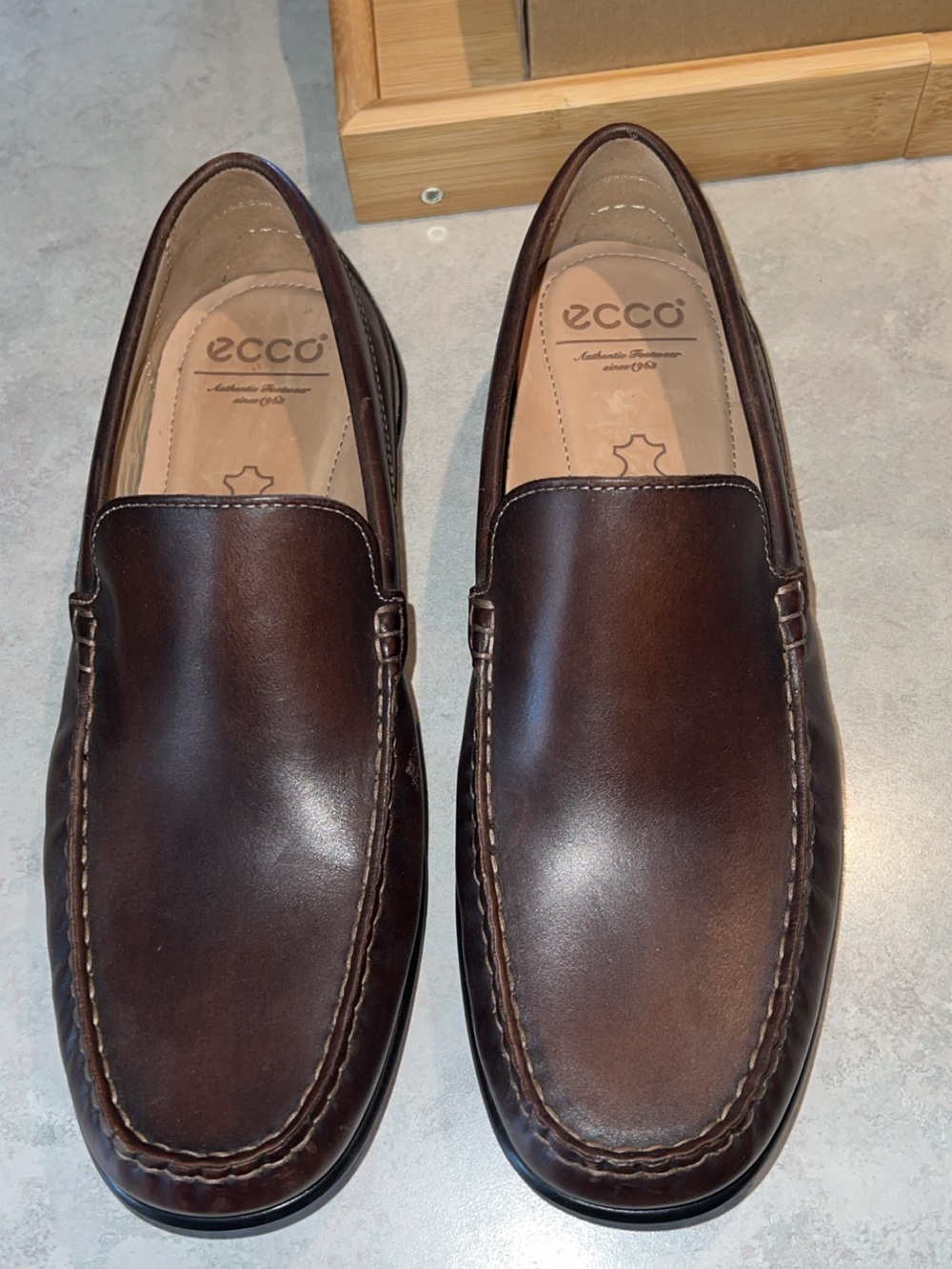ECCO MEN'S BROWN LEATHER LOAFERS DRIVING MOCCASSINS SIZE 44 EU, 10.5 US